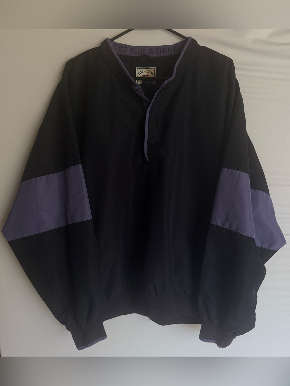 Cutter & Buck Black Windbreaker with Purple Sleeve Panels Vintage